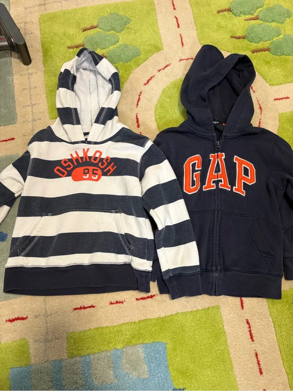 OshKosh B'gosh Navy & White Striped Hoodie with Orange Logo Boys size 5